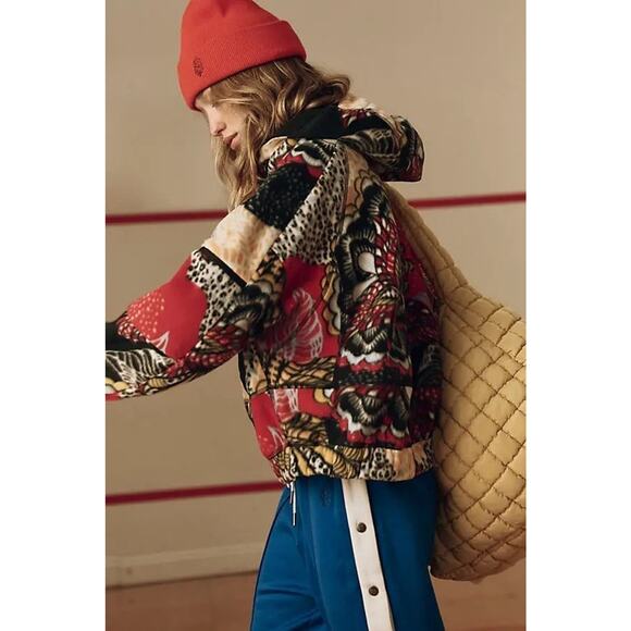 $198! FREE PEOPLE Wild And Free Printed Fleece Pullover Wildflower Retro Combo M - Picture 1 of 5